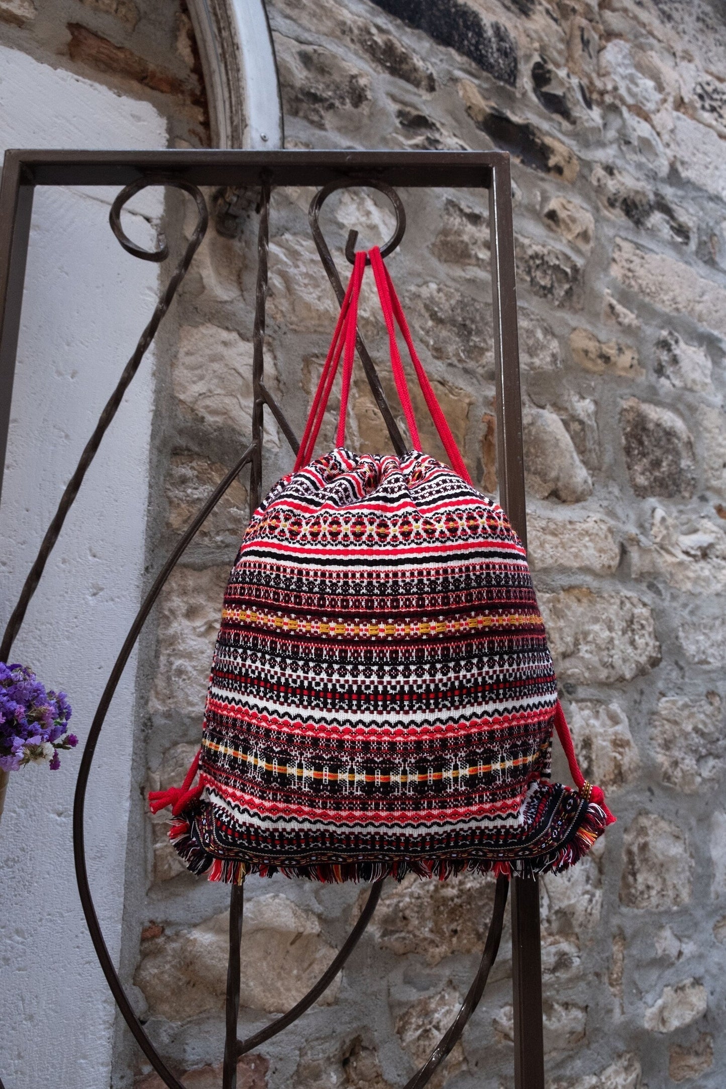BLACK-RED Cotton Backpack (Style 7)