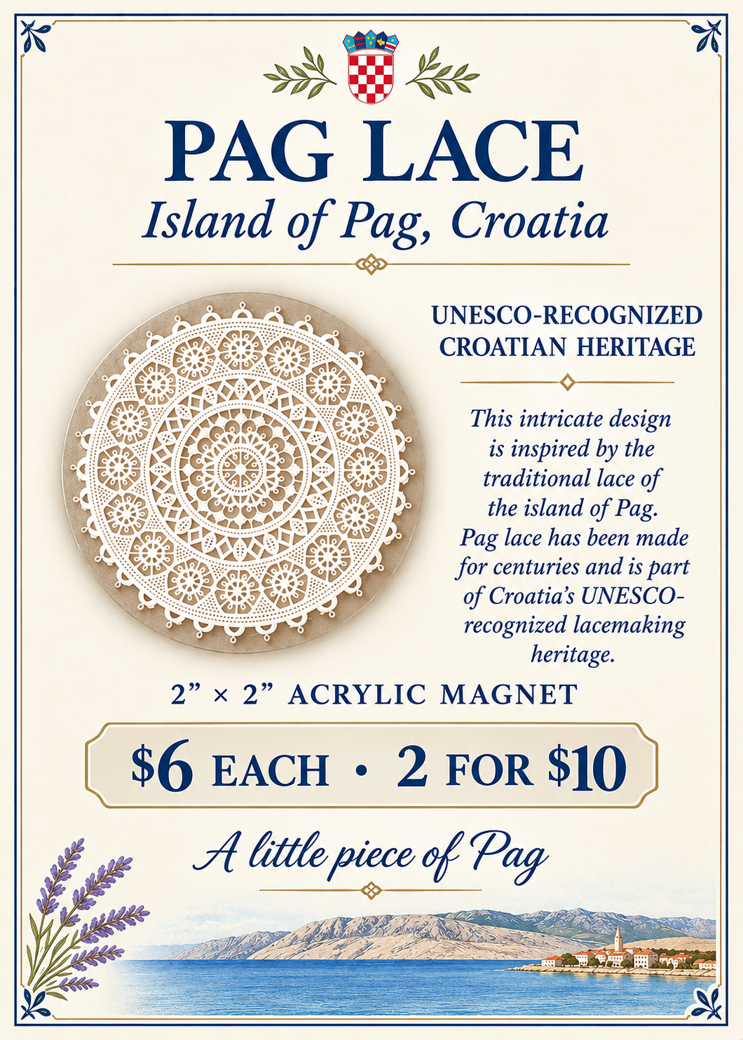 Fridge Magnet w/ Lace from Pag