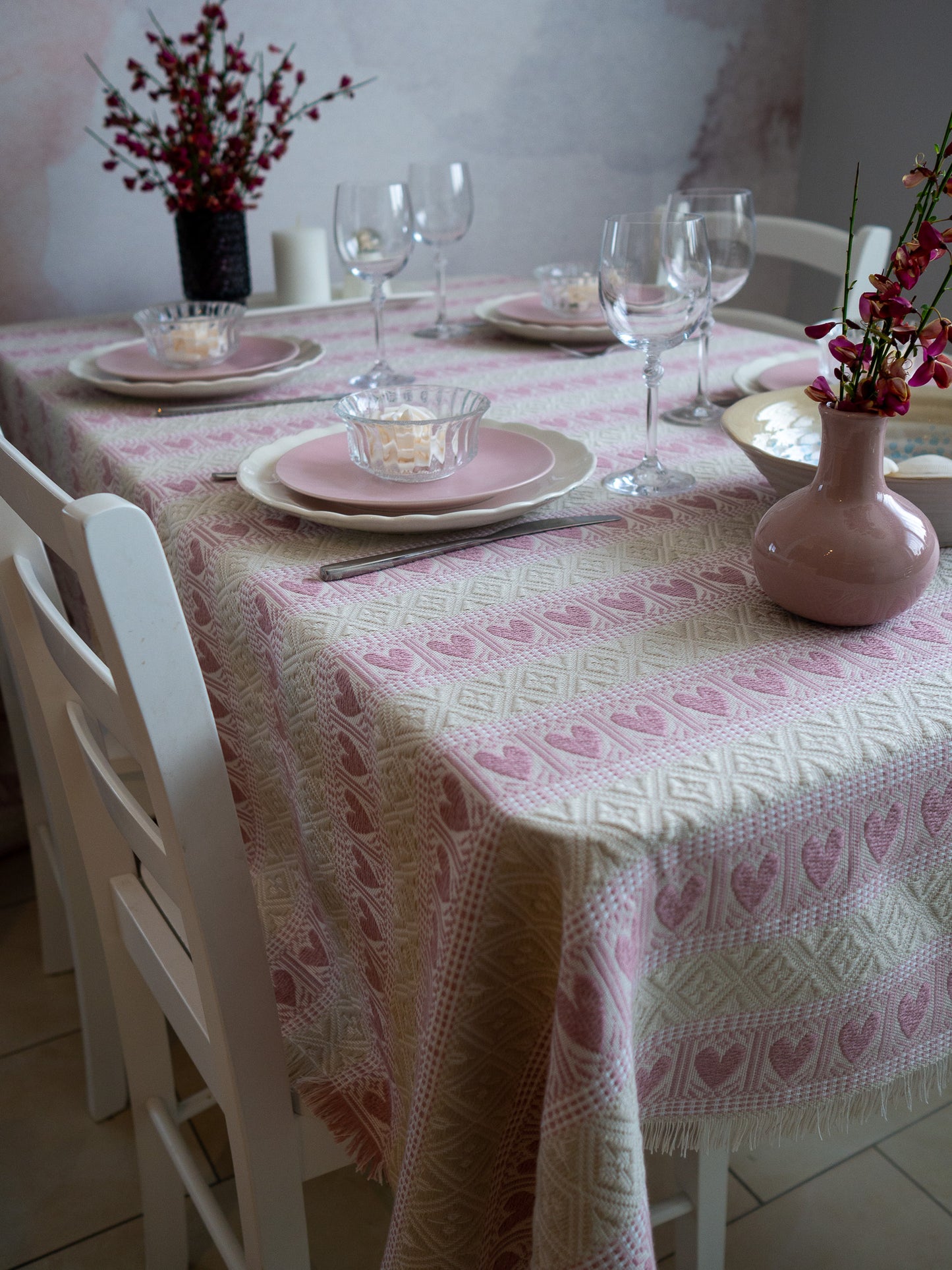 Soft Pink and Beige Tablecloth