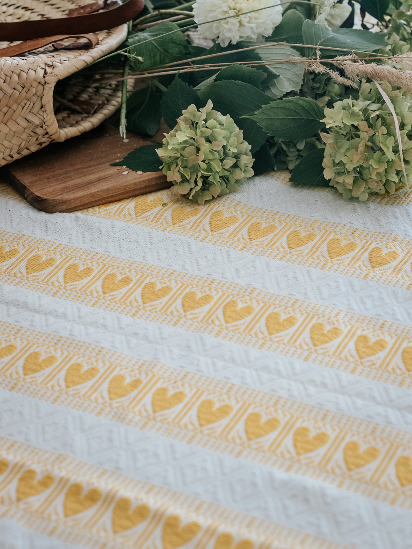 Golden Yellow and White Tablecloth