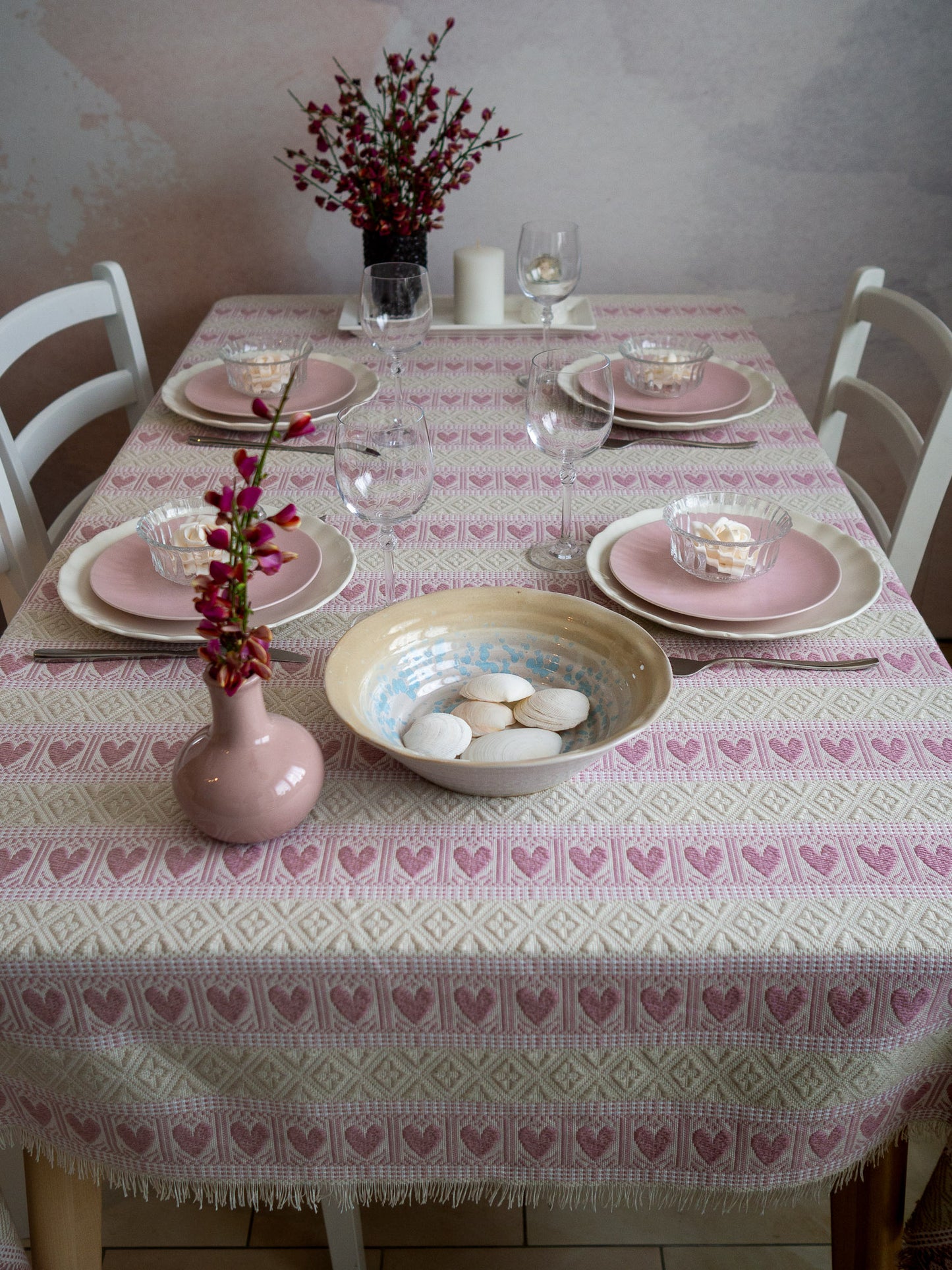 Soft Pink and Beige Tablecloth