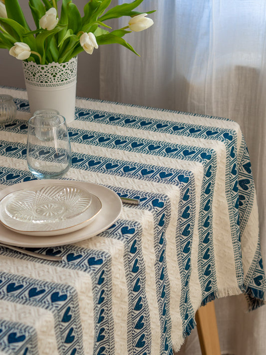 Petroleum Blue and White Tablecloth