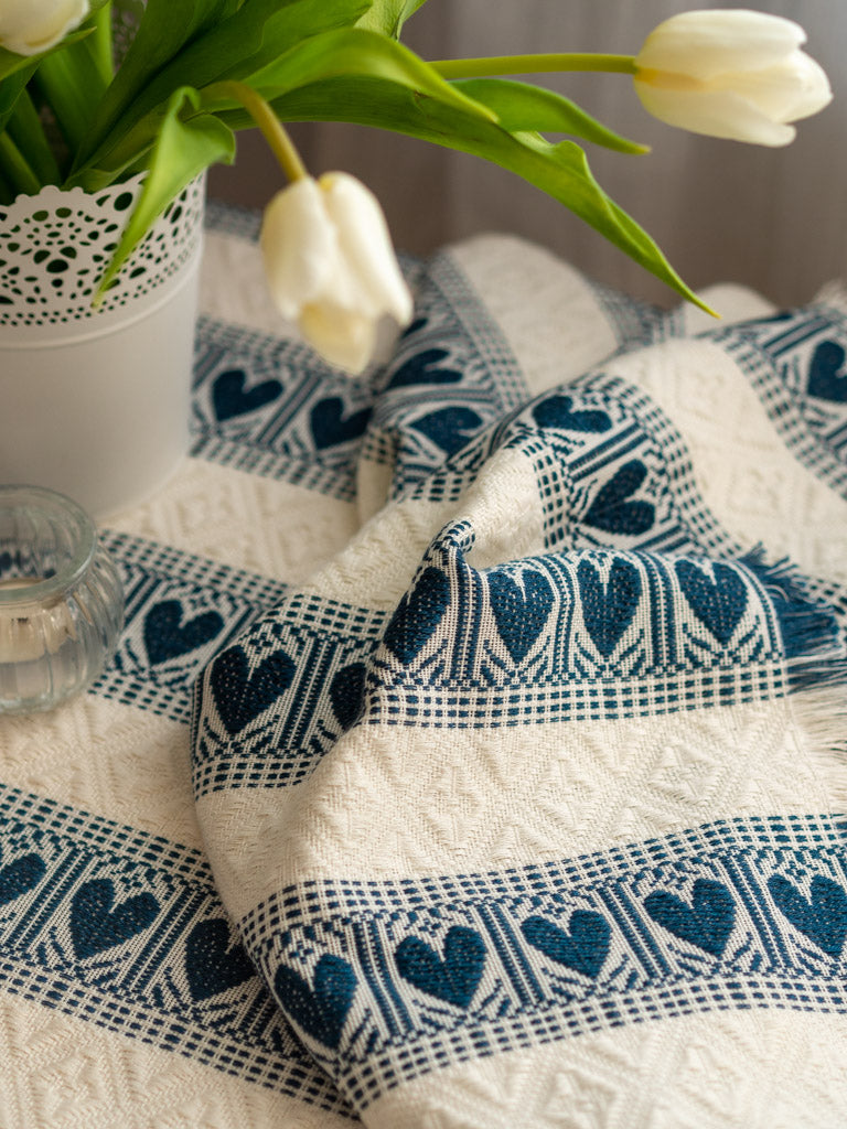 Petroleum Blue and White Tablecloth
