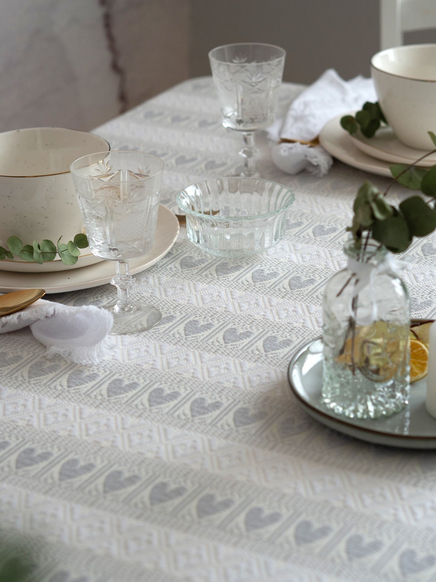 Soft Grey and White Tablecloth