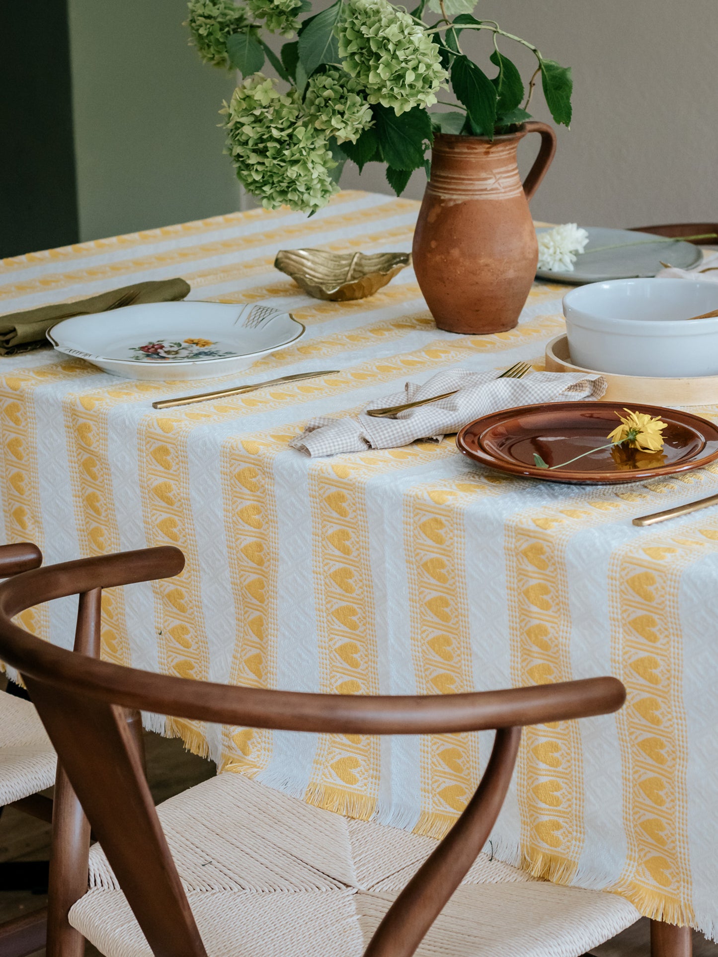 Golden Yellow and White Tablecloth