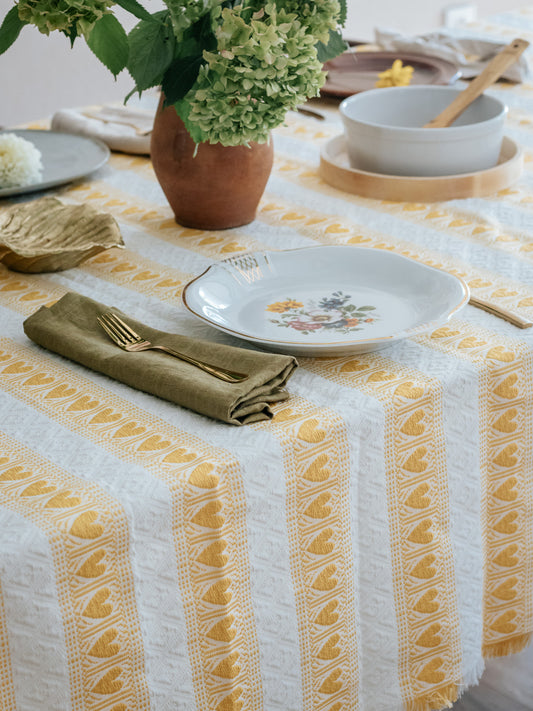 Golden Yellow and White Tablecloth